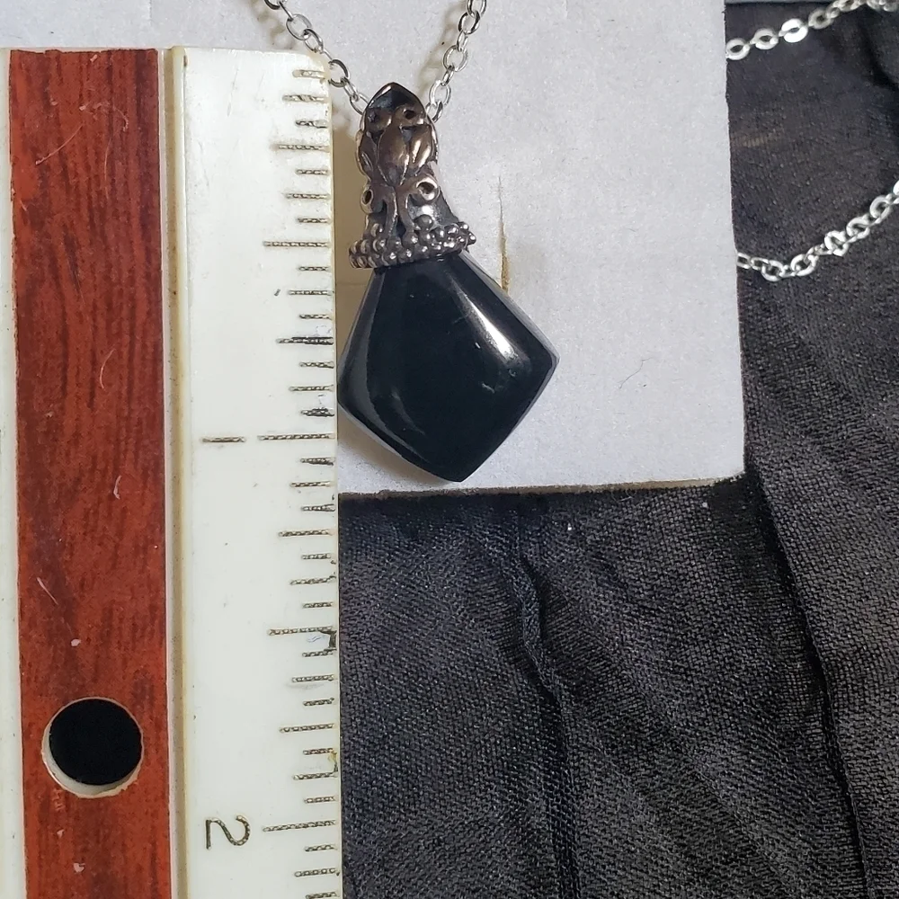 Black Jadeite Jade Pendant Platinum Over Sterling Silver